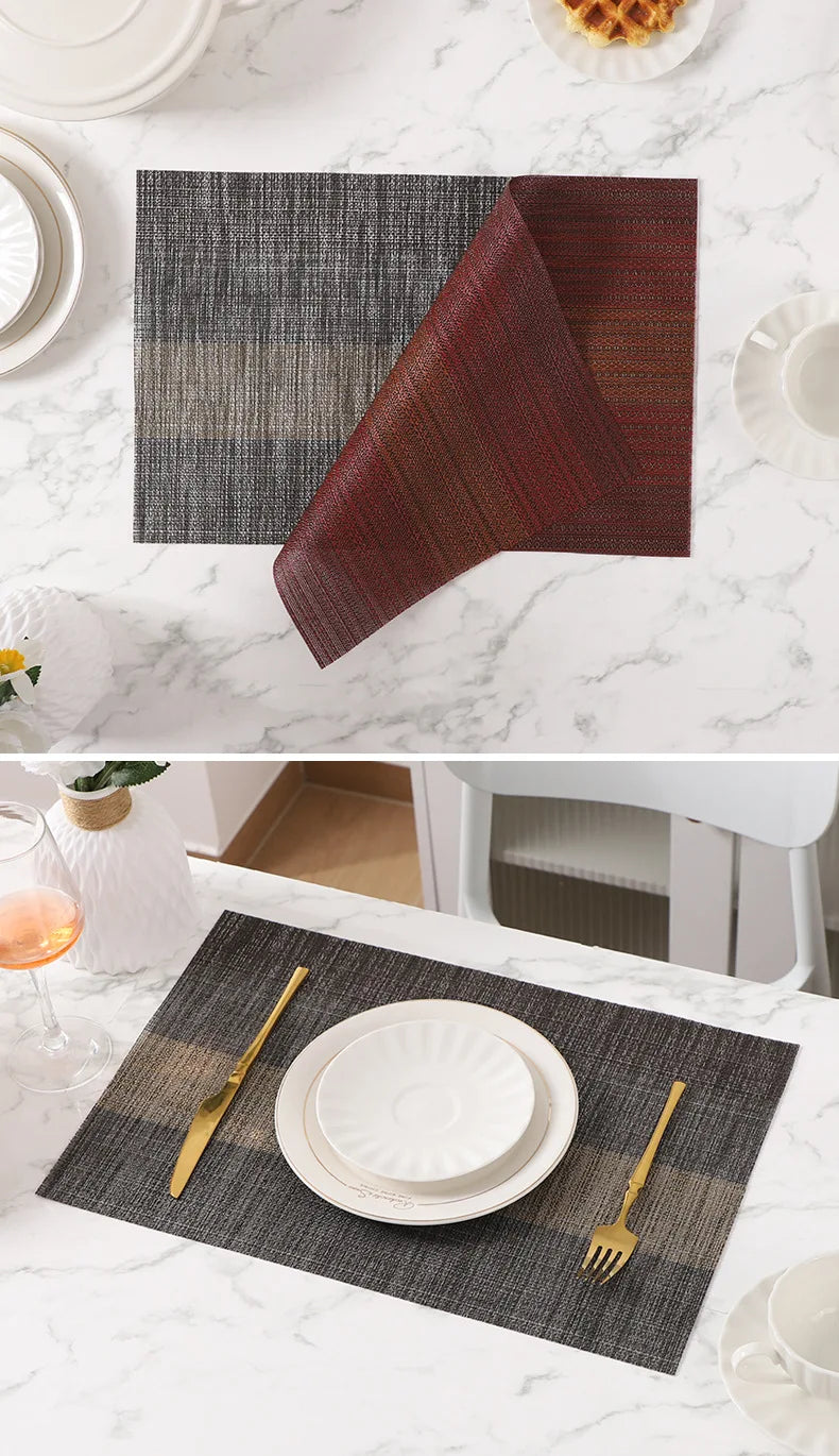 PVC Woven Striped Placemat – 30x45cm Washable Dining Mat