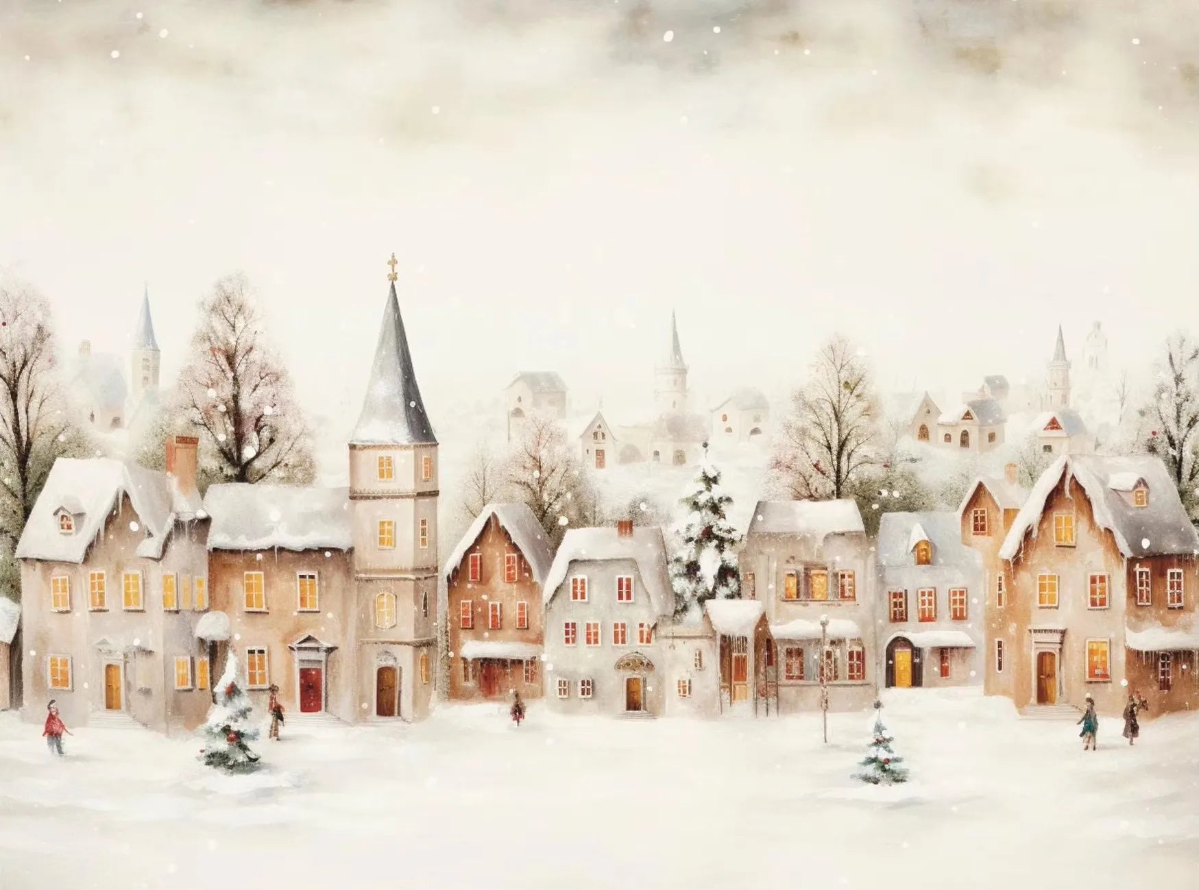 Winter Village Snowflake Christmas Canvas Wall Art