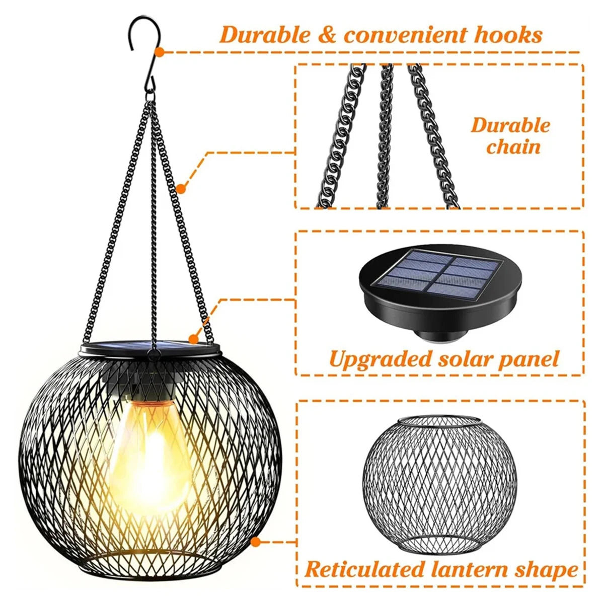 Solar Lantern Led Light Daylight Sensor Garden Lamps Lights Outdoor Waterproof 3000k Landscape Iron-art With Durable Chain Decor