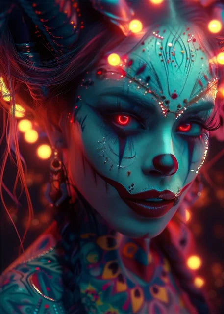 Cyber Mask Girl Canvas Poster – Halloween Makeup Wall Art