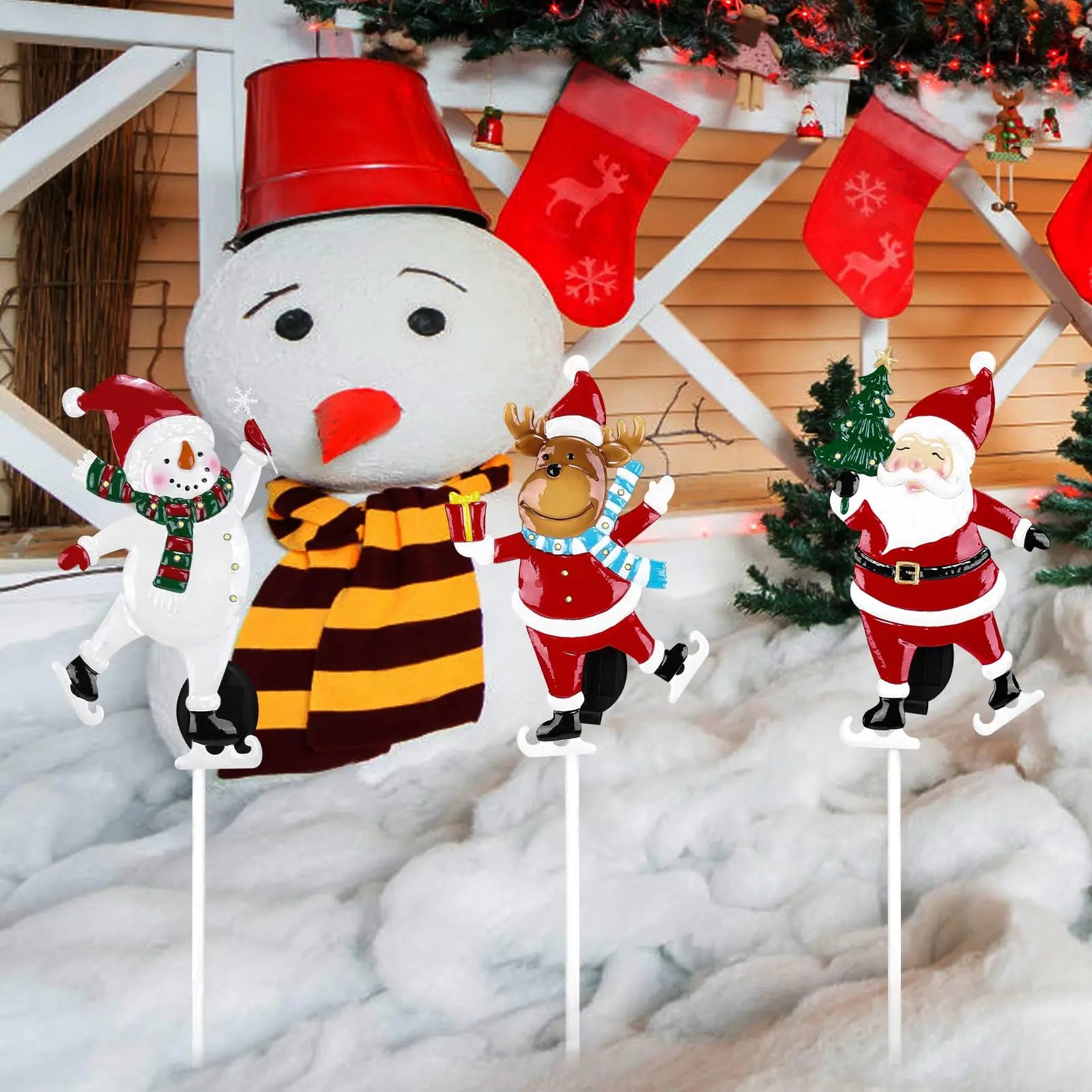 Solar LED Outdoor Christmas Metal Yard Stakes – Santa Claus & Elk