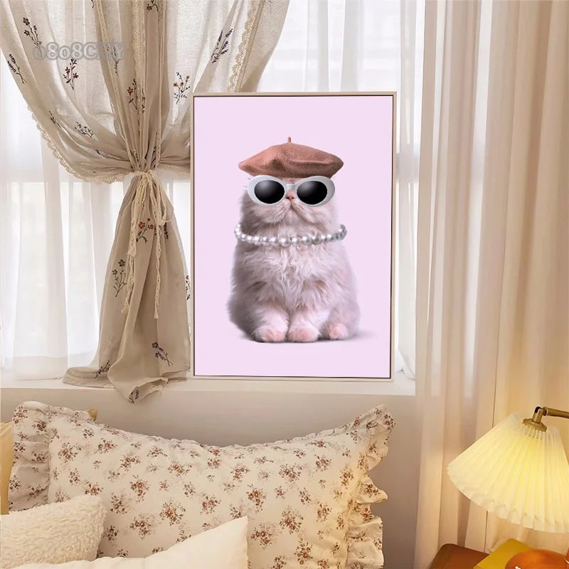 Fashion Dog & Cat Canvas Posters – Cute Animal Wall Art