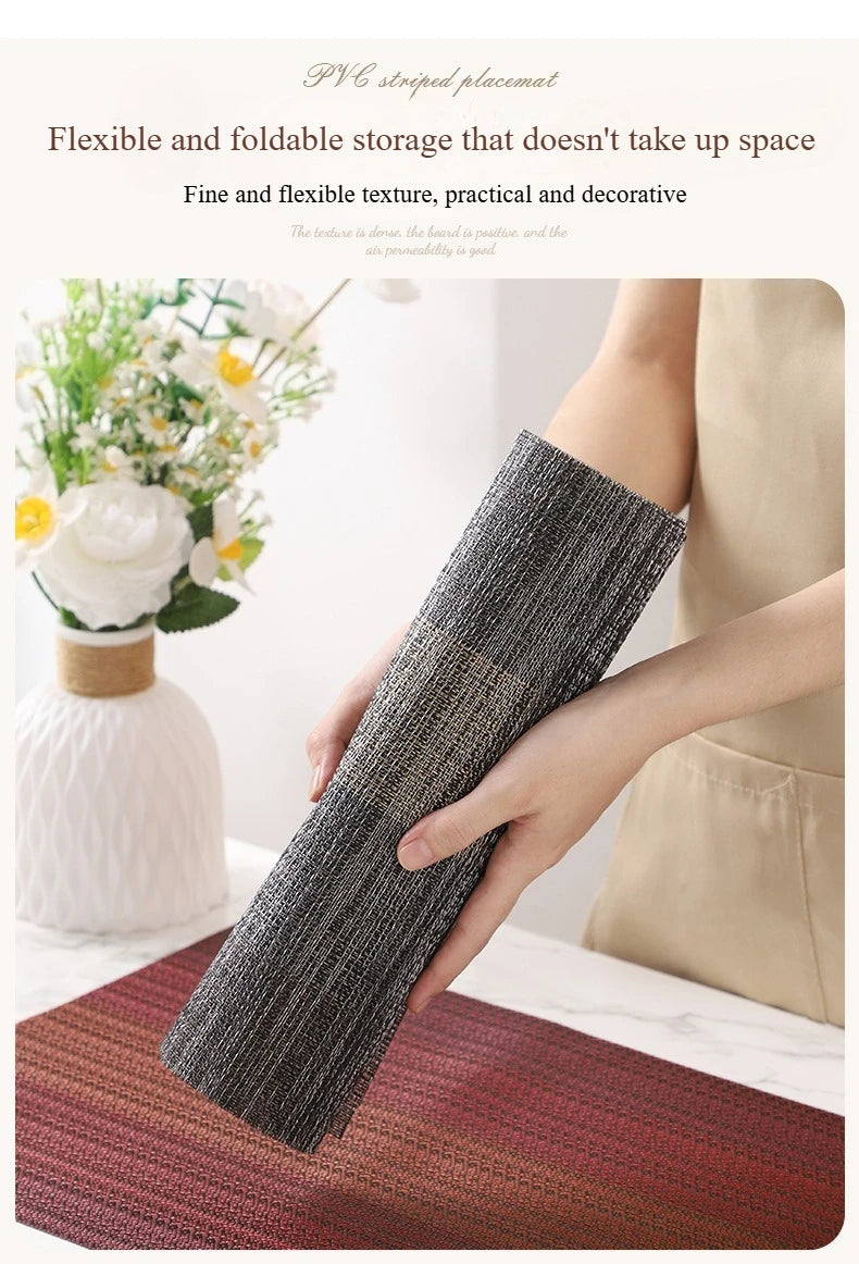 PVC Woven Striped Placemat – 30x45cm Washable Dining Mat