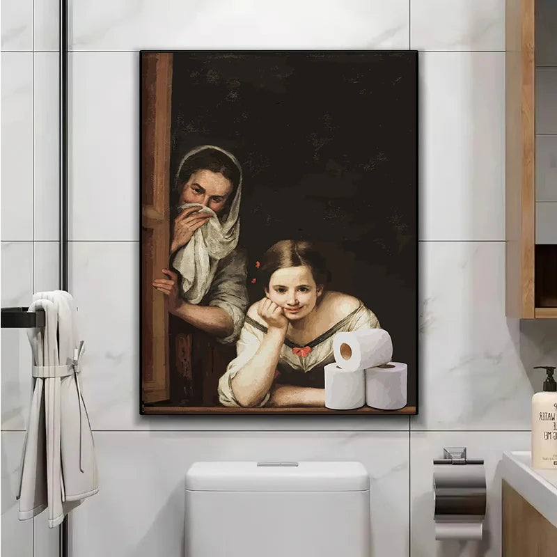 Funny Mona Lisa Bathroom Canvas Wall Art