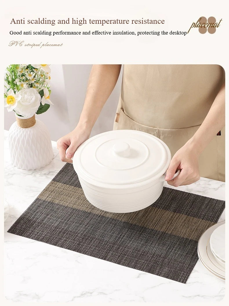 PVC Woven Striped Placemat – 30x45cm Washable Dining Mat