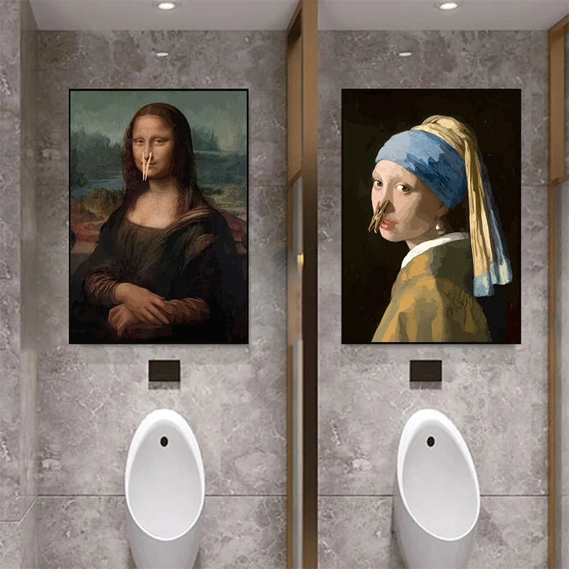 Funny Mona Lisa Bathroom Canvas Wall Art