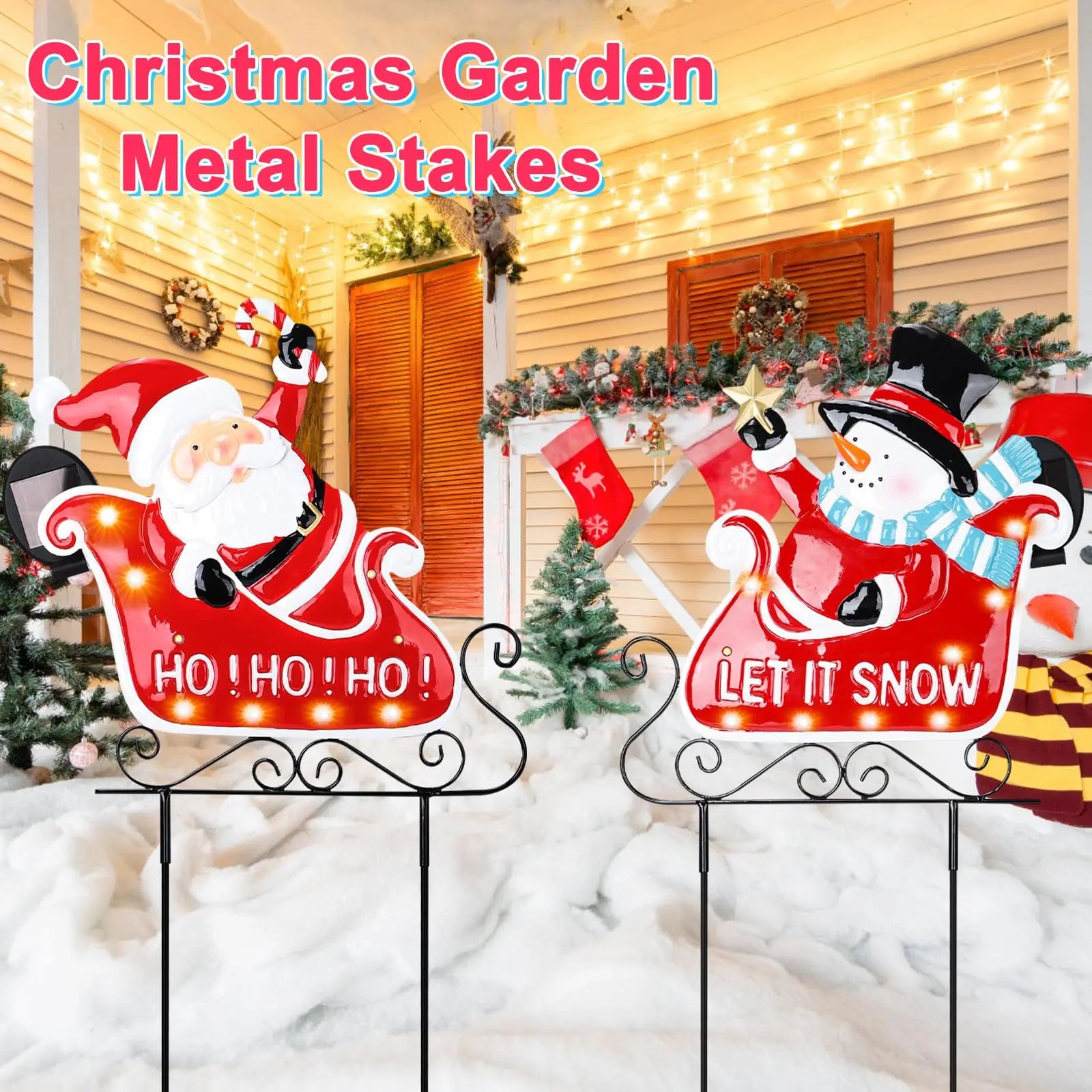 Solar LED Outdoor Christmas Metal Yard Stakes – Santa Claus & Elk