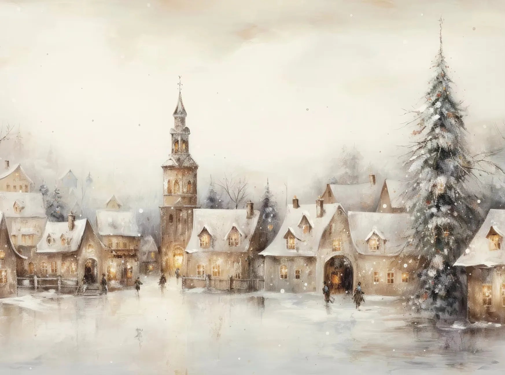 Winter Village Snowflake Christmas Canvas Wall Art