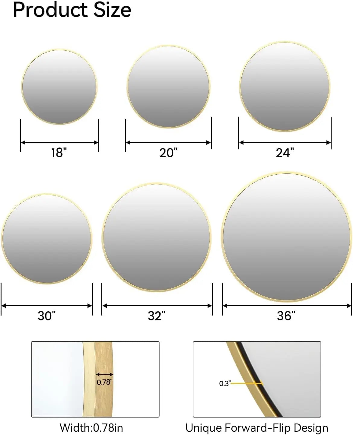 Round Metal Frame Wall Mirror – Multiple Sizes