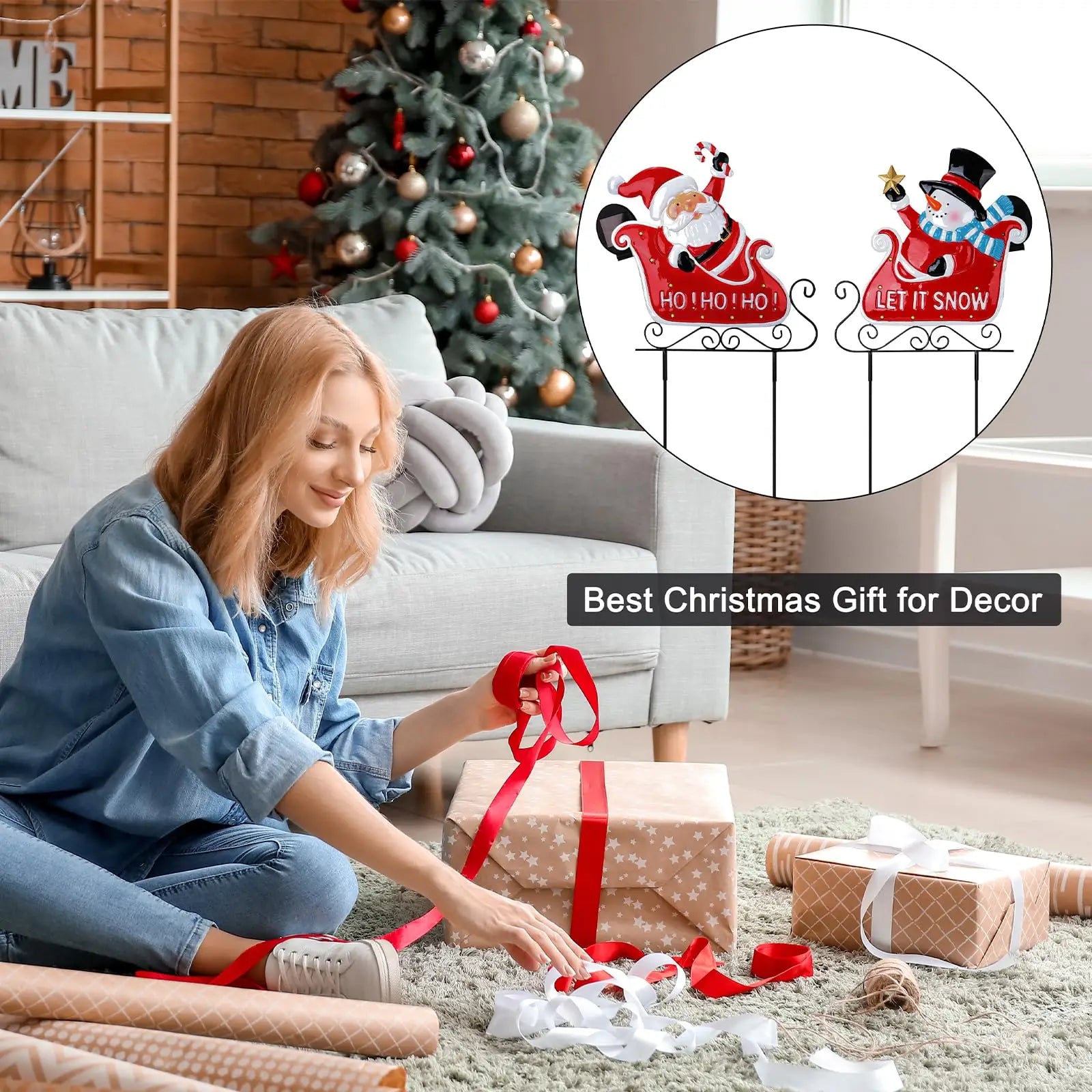 Solar LED Outdoor Christmas Metal Yard Stakes – Santa Claus & Elk