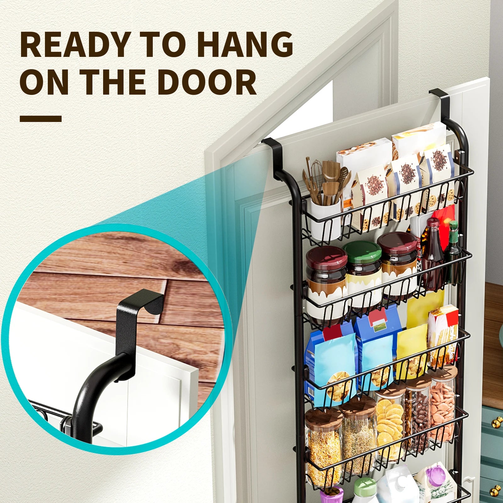Multi-Layer Hanging Door Storage Basket – Black