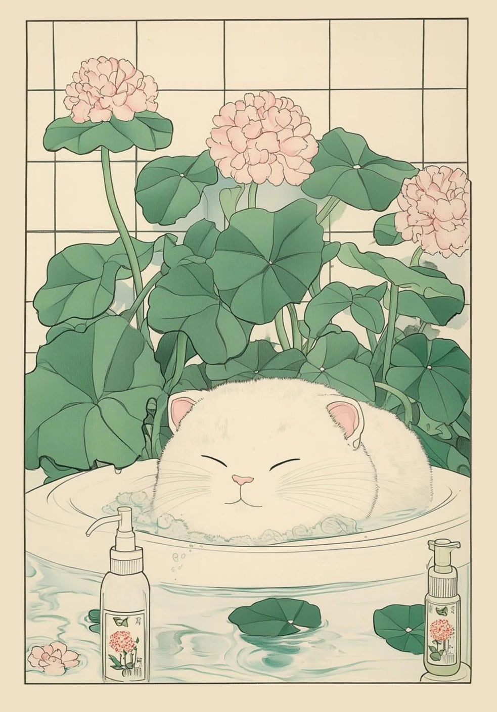 Japanese Tabby Cat Bathtub Poster