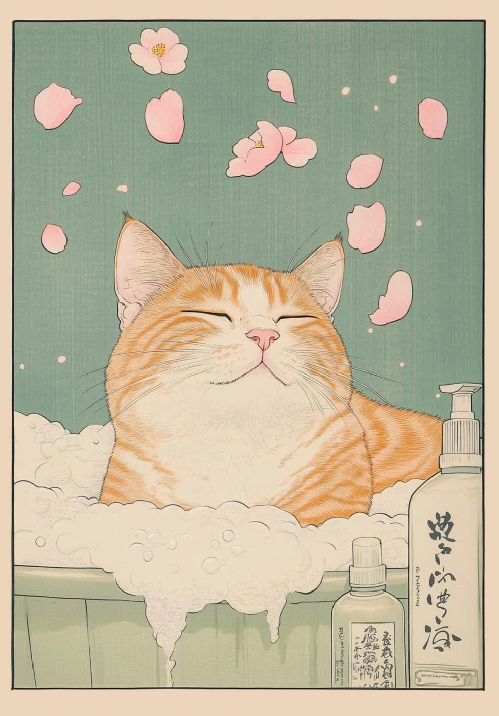 Japanese Tabby Cat Bathtub Poster