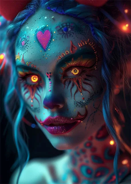 Cyber Mask Girl Canvas Poster – Halloween Makeup Wall Art