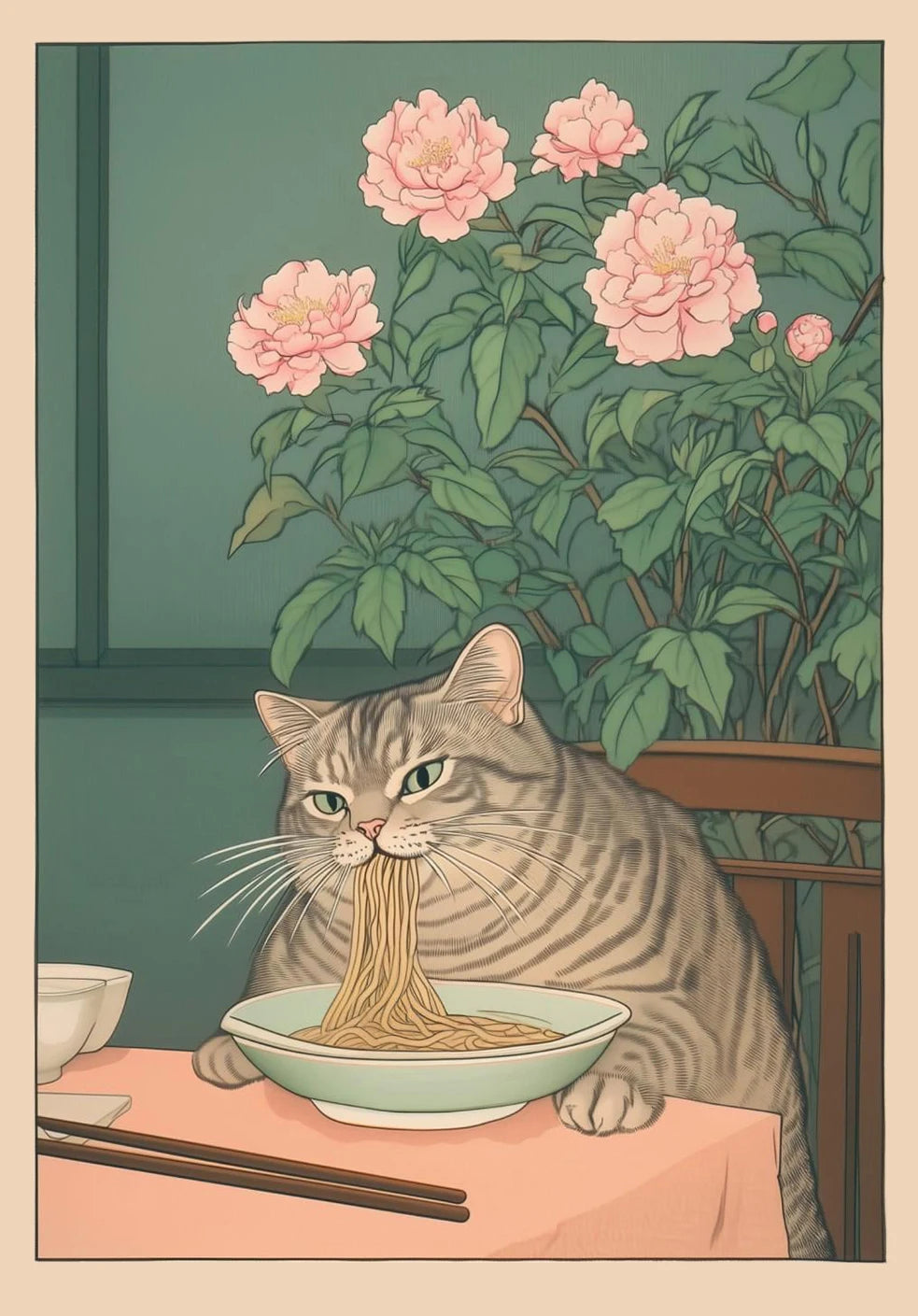 Japanese Tabby Cat Bathtub Poster