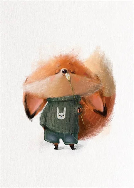 Cute Baby Animals Nursery Wall Art – Kawaii Bunny, Fox, Panda Prints