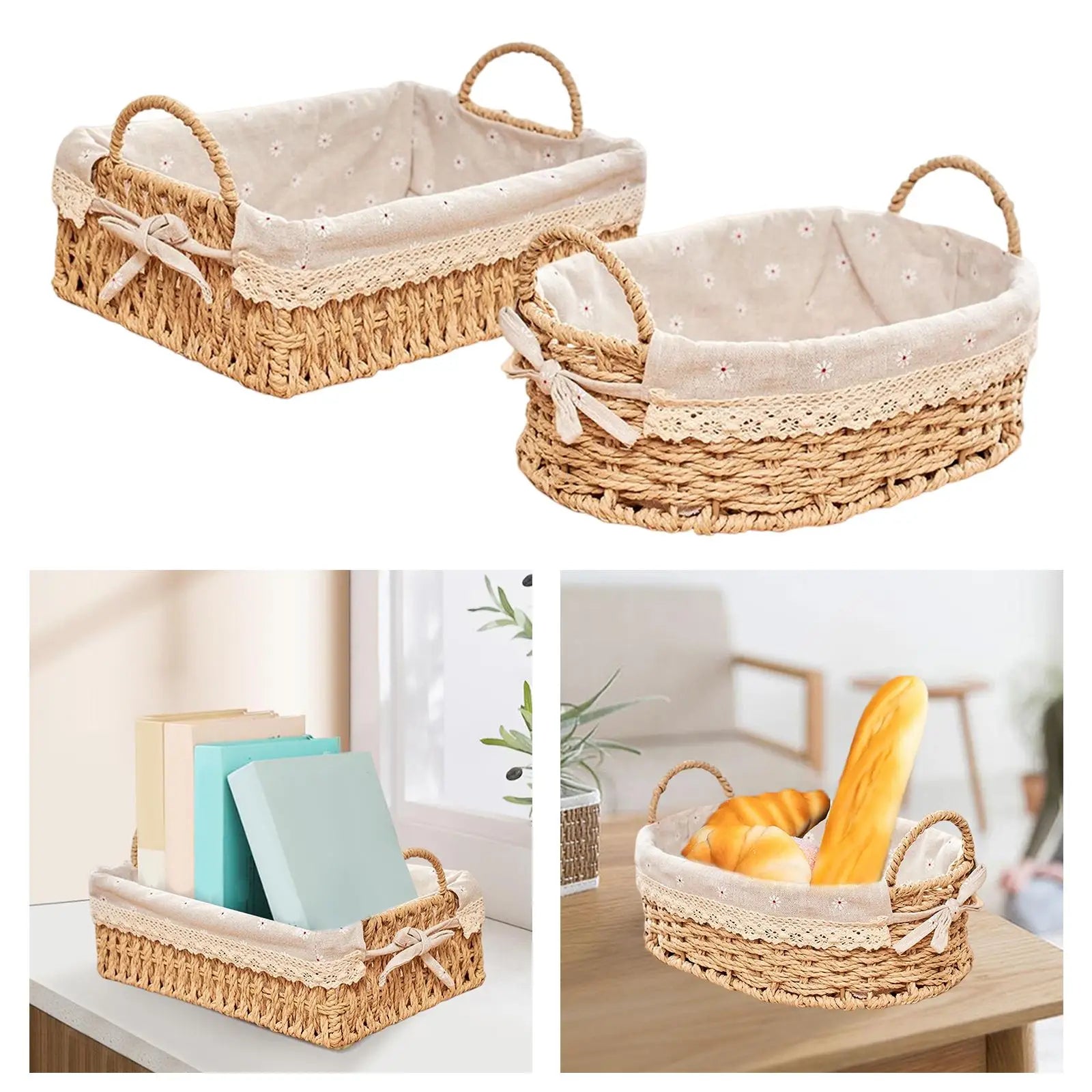 Handwoven Woven Storage Basket with Handles