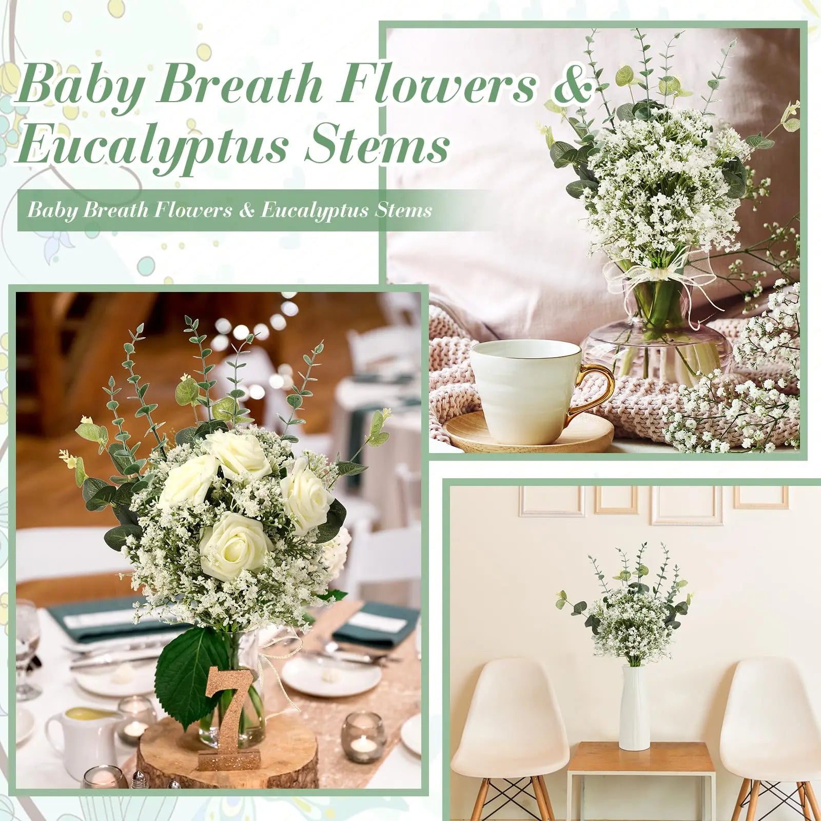 10/15pcs Artificial Baby’s Breath – Fake Gypsophila Flower Stems
