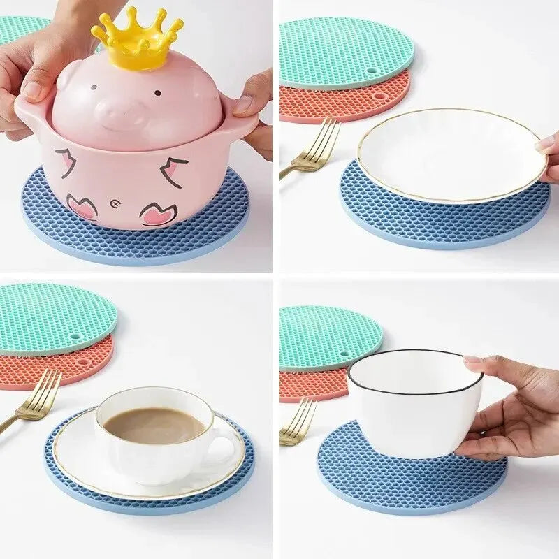 Round Heat-Resistant Silicone Mat Coasters – Non-Slip Pot Holders