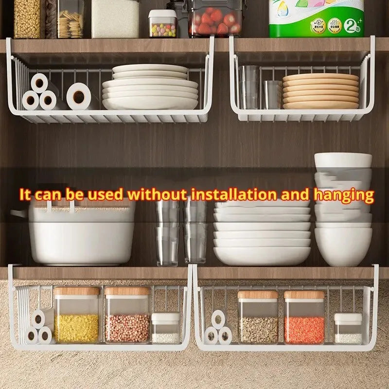 Hanging Kitchen Storage Rack – Layered Cabinet Organizer