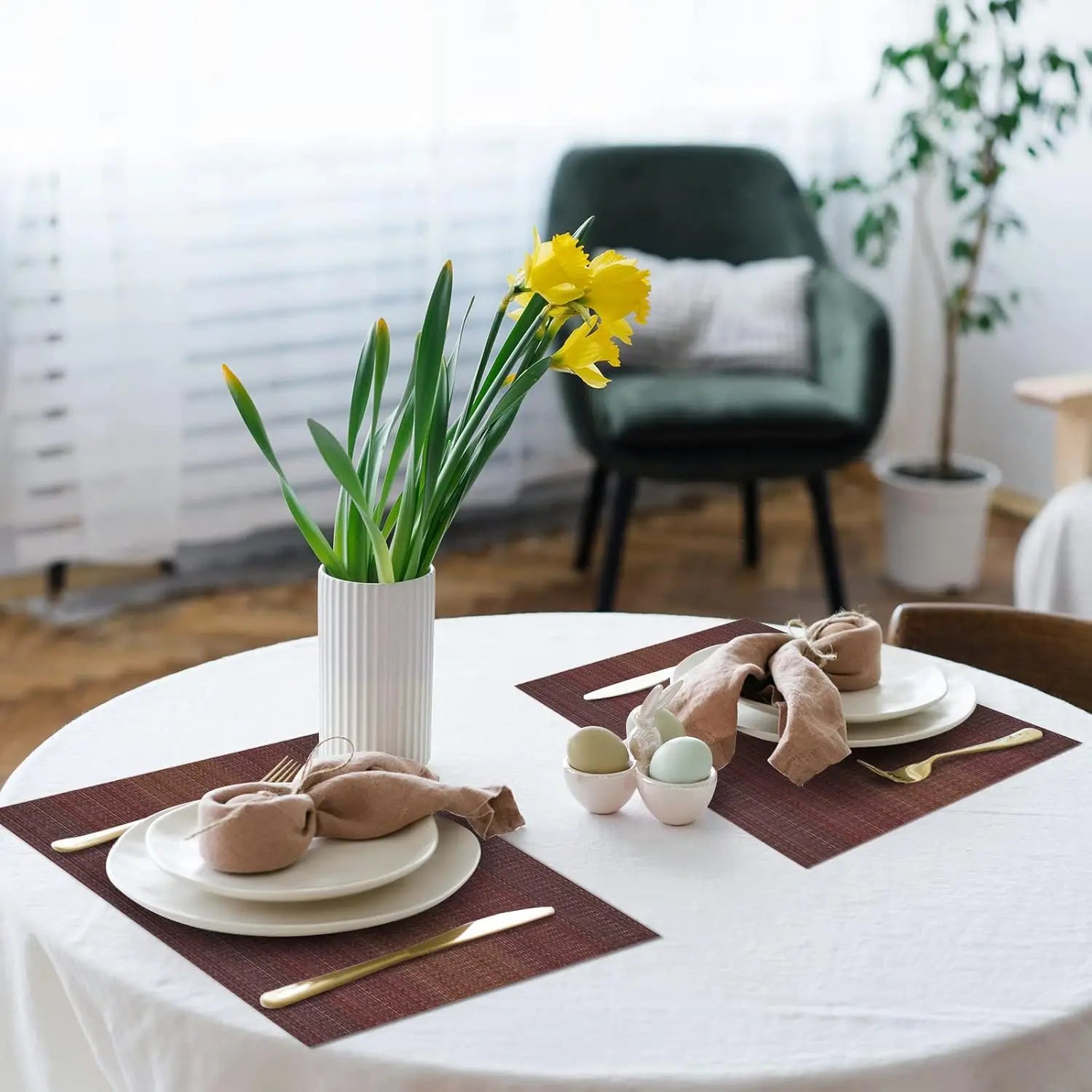 PVC Woven Striped Placemat – 30x45cm Washable Dining Mat