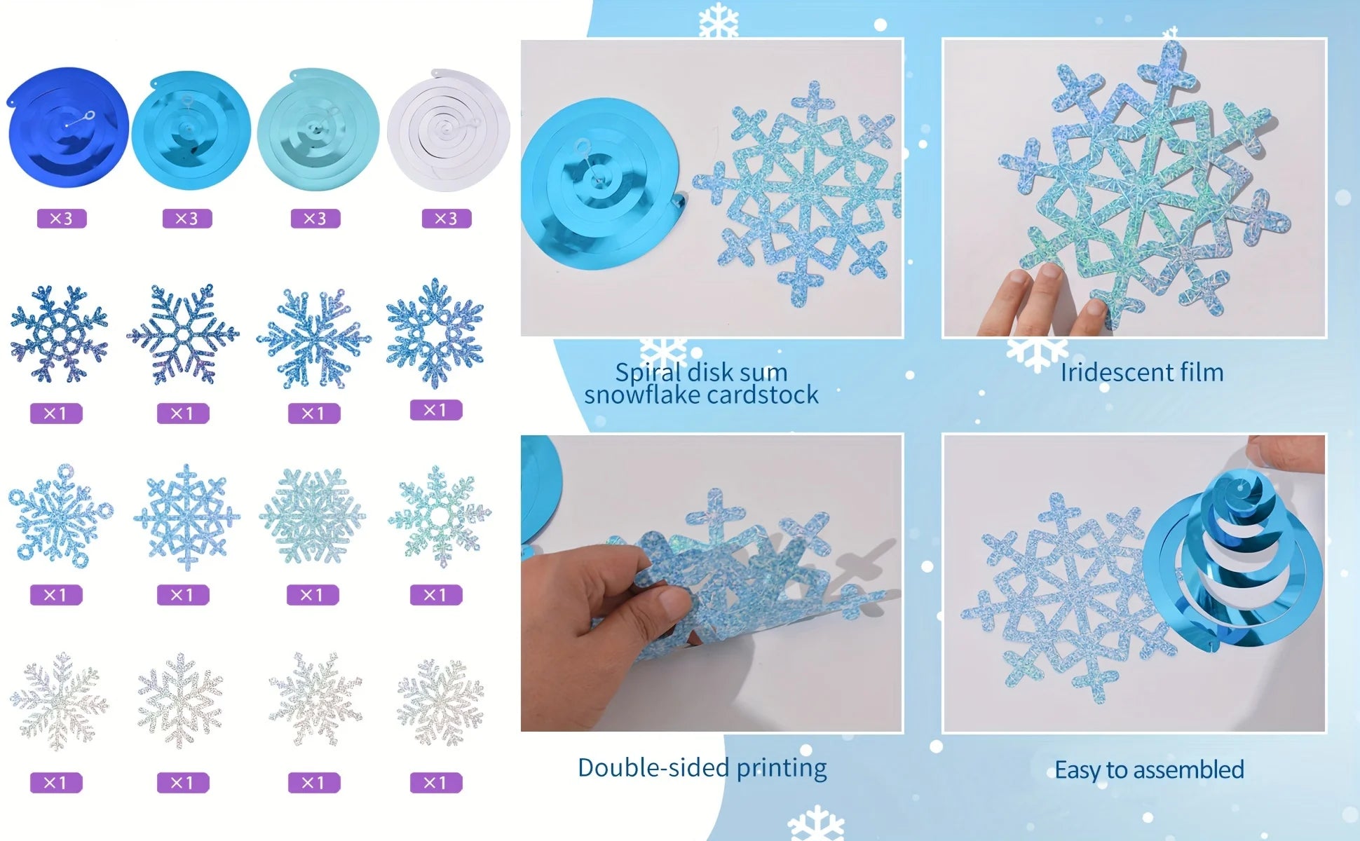 24pcs Frozen Style Snowflake Ceiling Streamers