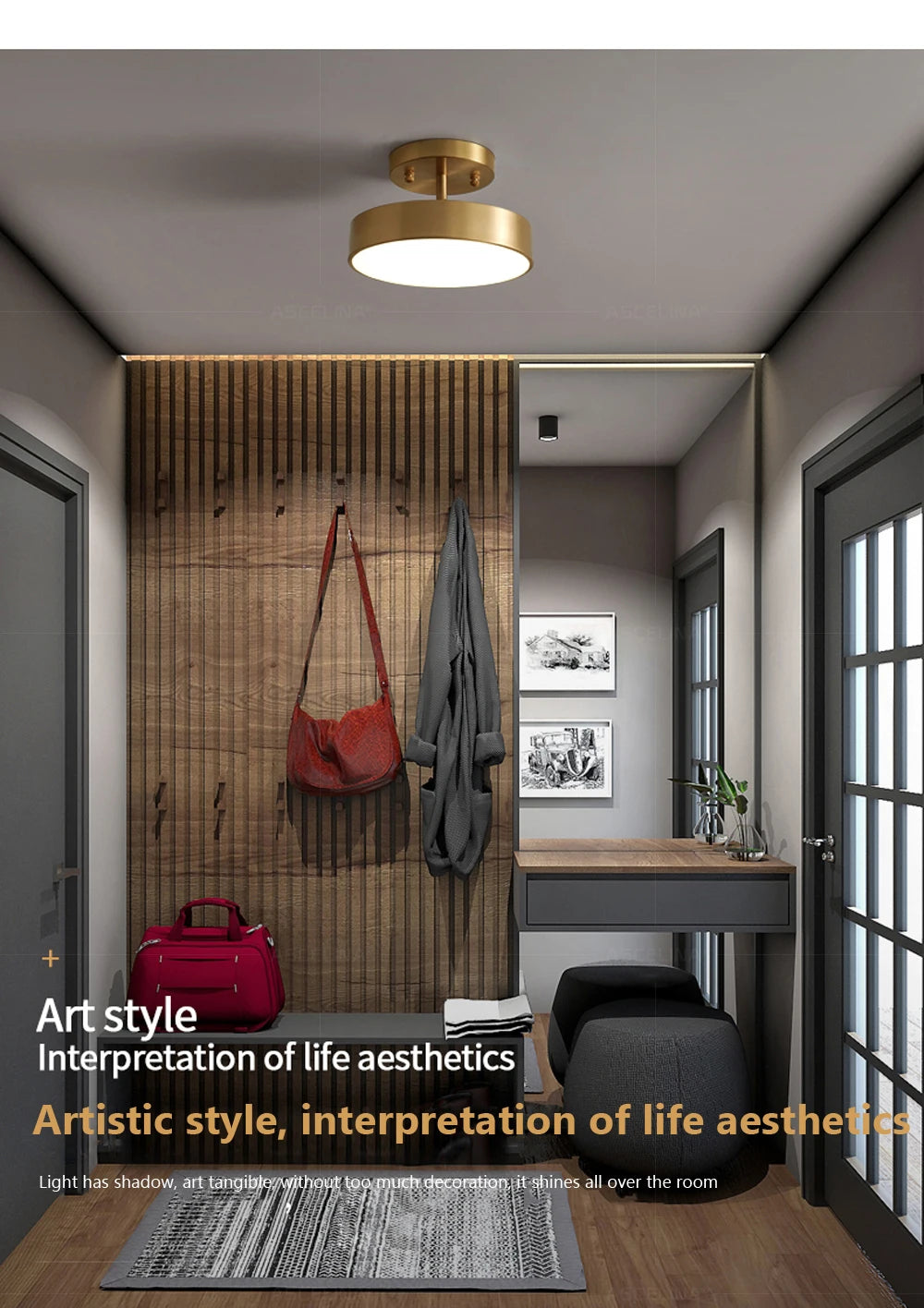 Modern LED Ceiling Light – Nordic Copper Round Lamp