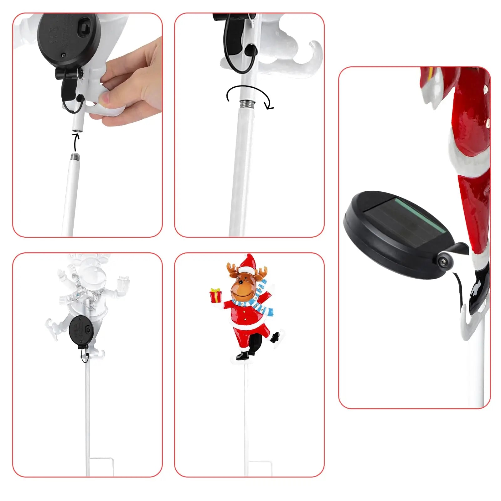 Solar LED Outdoor Christmas Metal Yard Stakes – Santa Claus & Elk