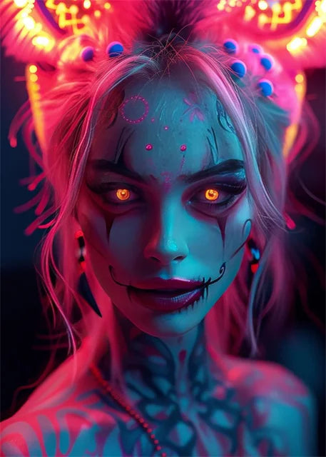 Cyber Mask Girl Canvas Poster – Halloween Makeup Wall Art