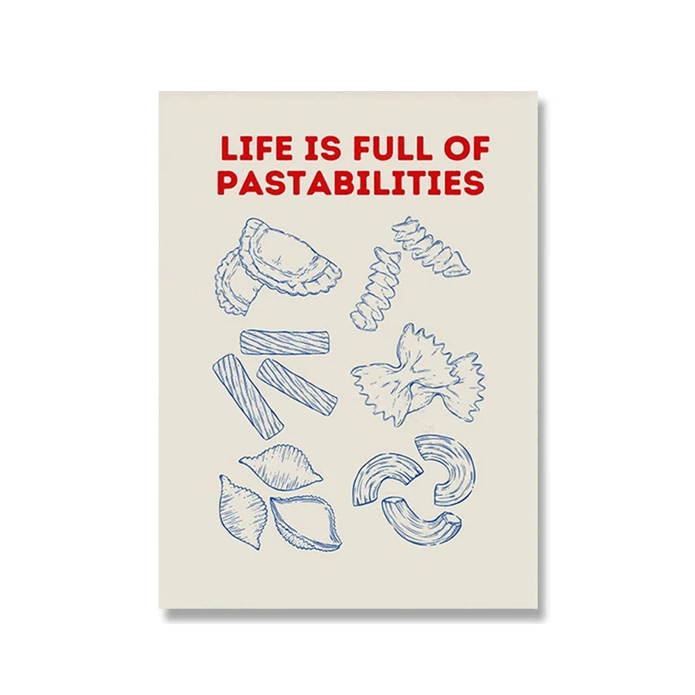 Wine & Cheese Noodles Modern Wall Art Canvas Print – Unframed