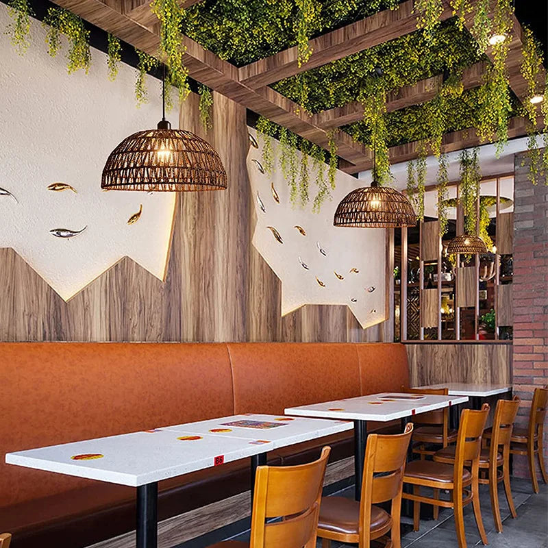 Japanese-Style Hemp Rope Woven Pendant Light