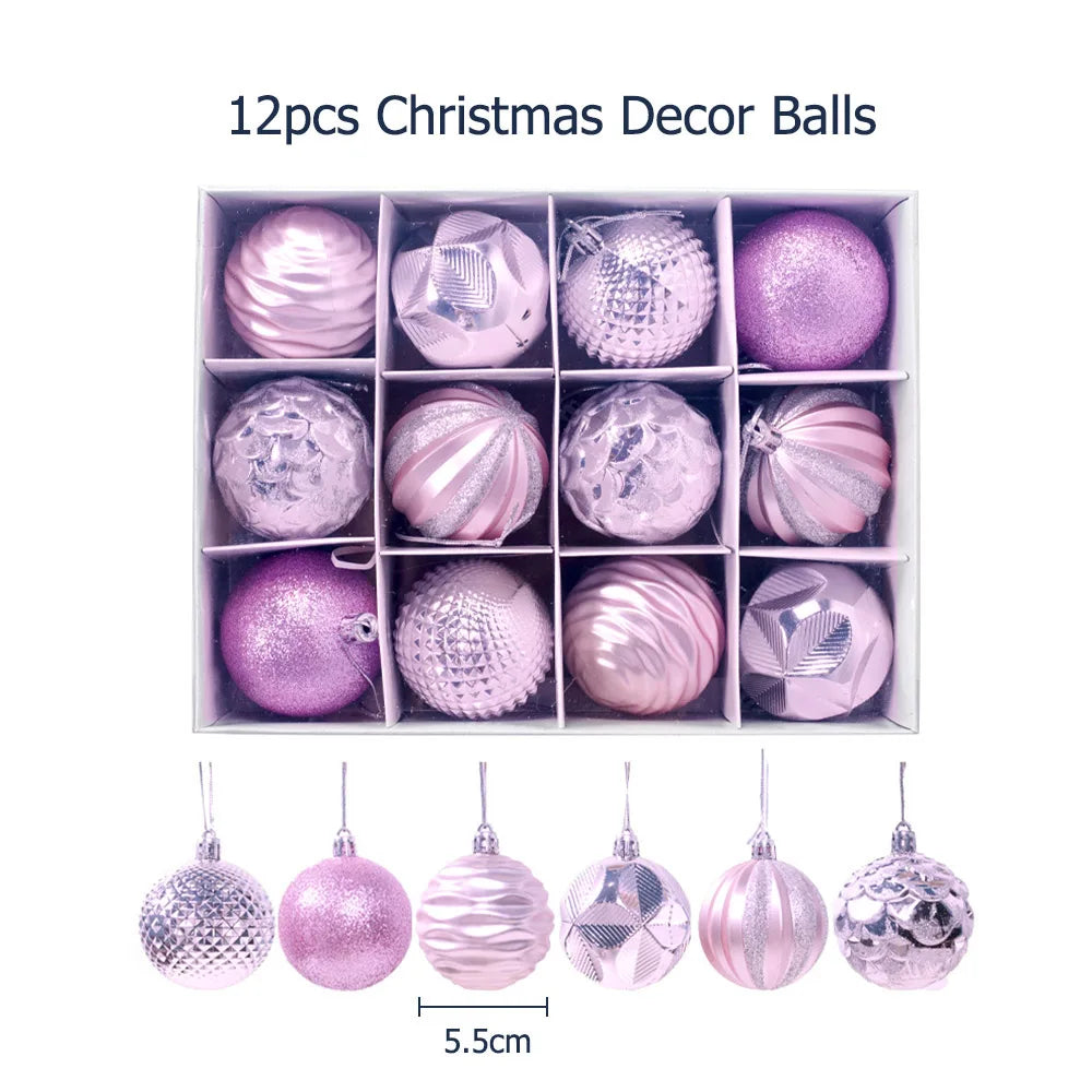 12Pcs 5.5cm Plastic Christmas Tree Ball Ornaments