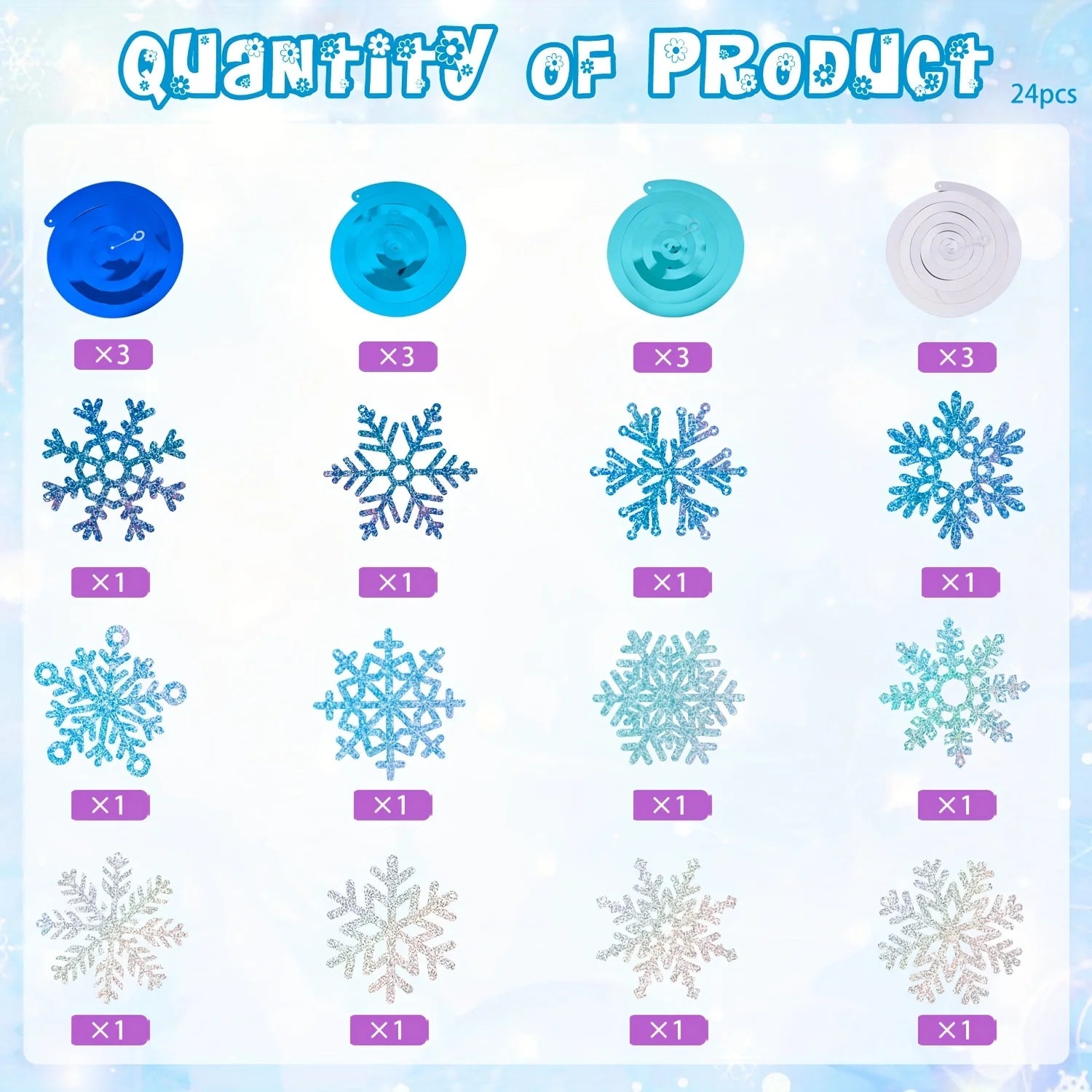 24pcs Frozen Style Snowflake Ceiling Streamers