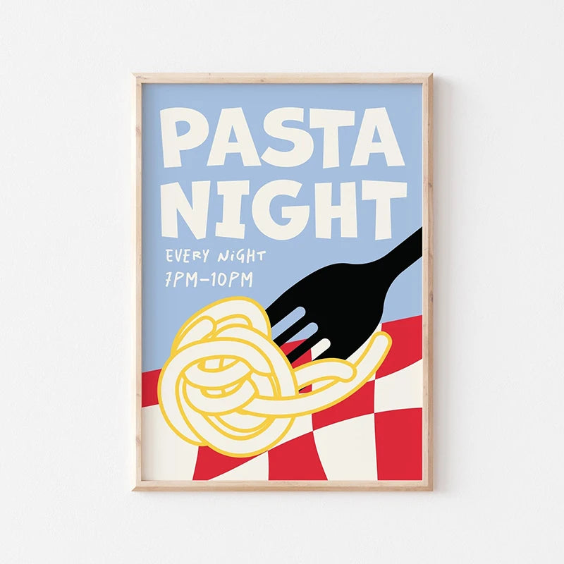 Retro Pasta & Coffee Canvas Wall Art Prints