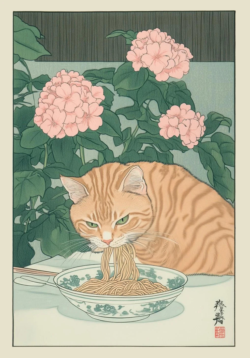 Japanese Tabby Cat Bathtub Poster