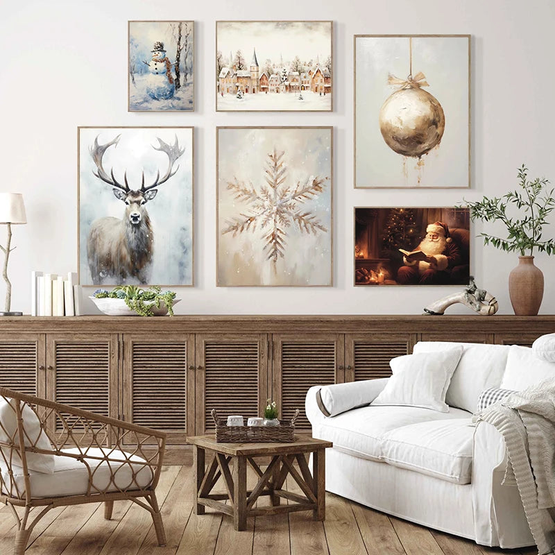 Winter Village Snowflake Christmas Canvas Wall Art