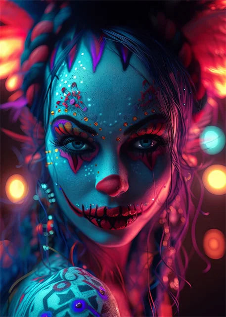 Cyber Mask Girl Canvas Poster – Halloween Makeup Wall Art