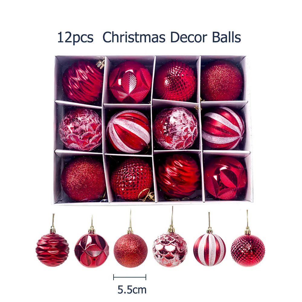 12Pcs 5.5cm Plastic Christmas Tree Ball Ornaments