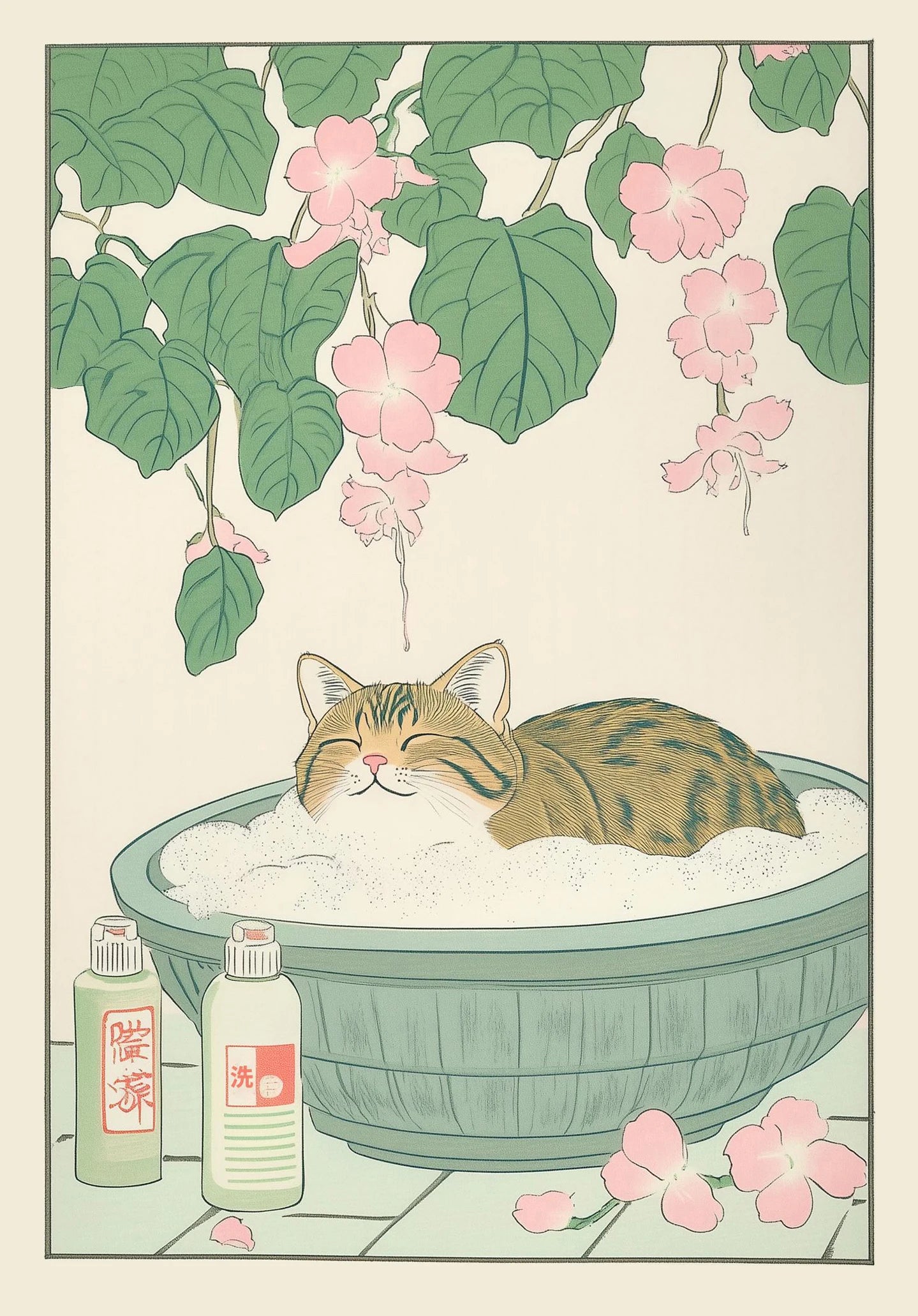 Japanese Tabby Cat Bathtub Poster