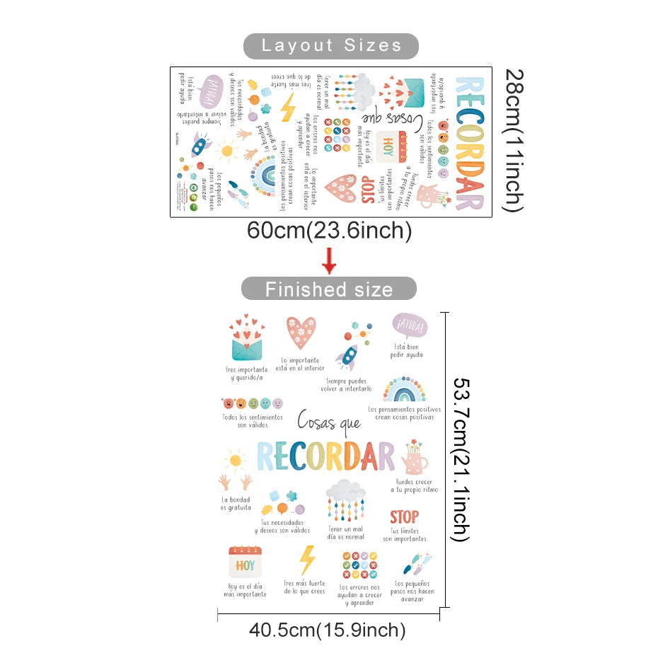 Spanish Wall Stickers for Kids Room & Therapy Office