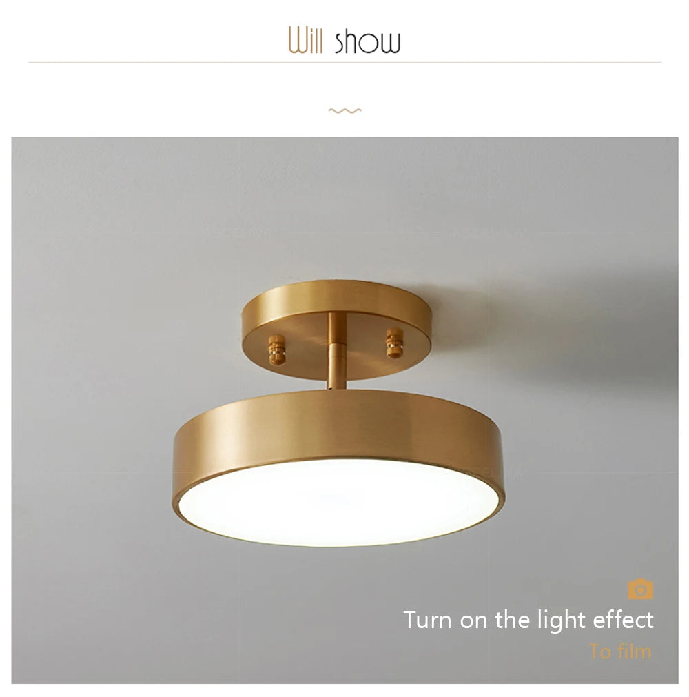Modern LED Ceiling Light – Nordic Copper Round Lamp