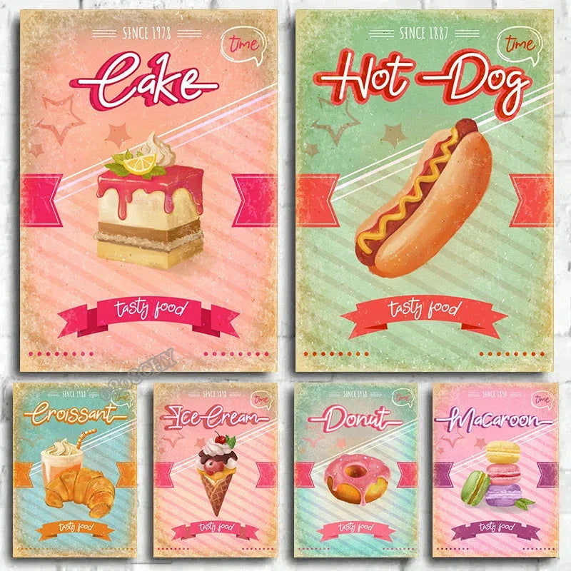 Retro Food Canvas Wall Art – Donut & Hot Dog Posters