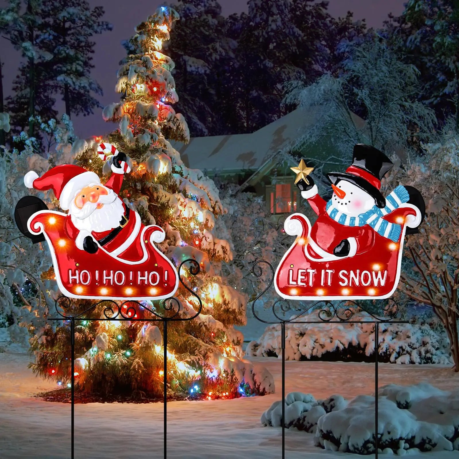 Solar LED Outdoor Christmas Metal Yard Stakes – Santa Claus & Elk