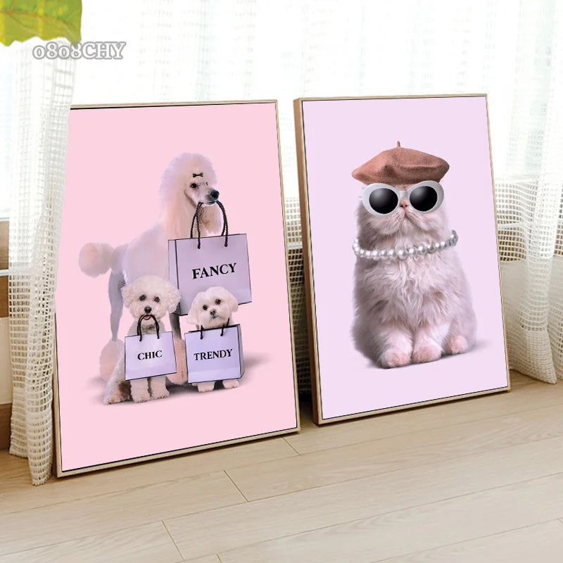 Fashion Dog & Cat Canvas Posters – Cute Animal Wall Art